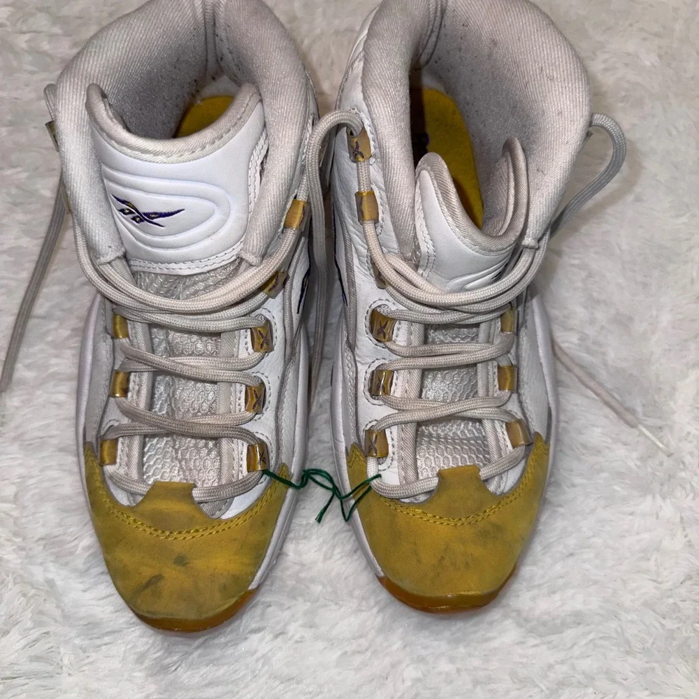 Reebok Question Mid Men 5.5 White Yellow Good FX4286 Lakers Basketball Shoes